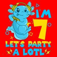 7th Birthday Cute Axolotl 7 Year Old Video Gamer Santa Hat thumb 1