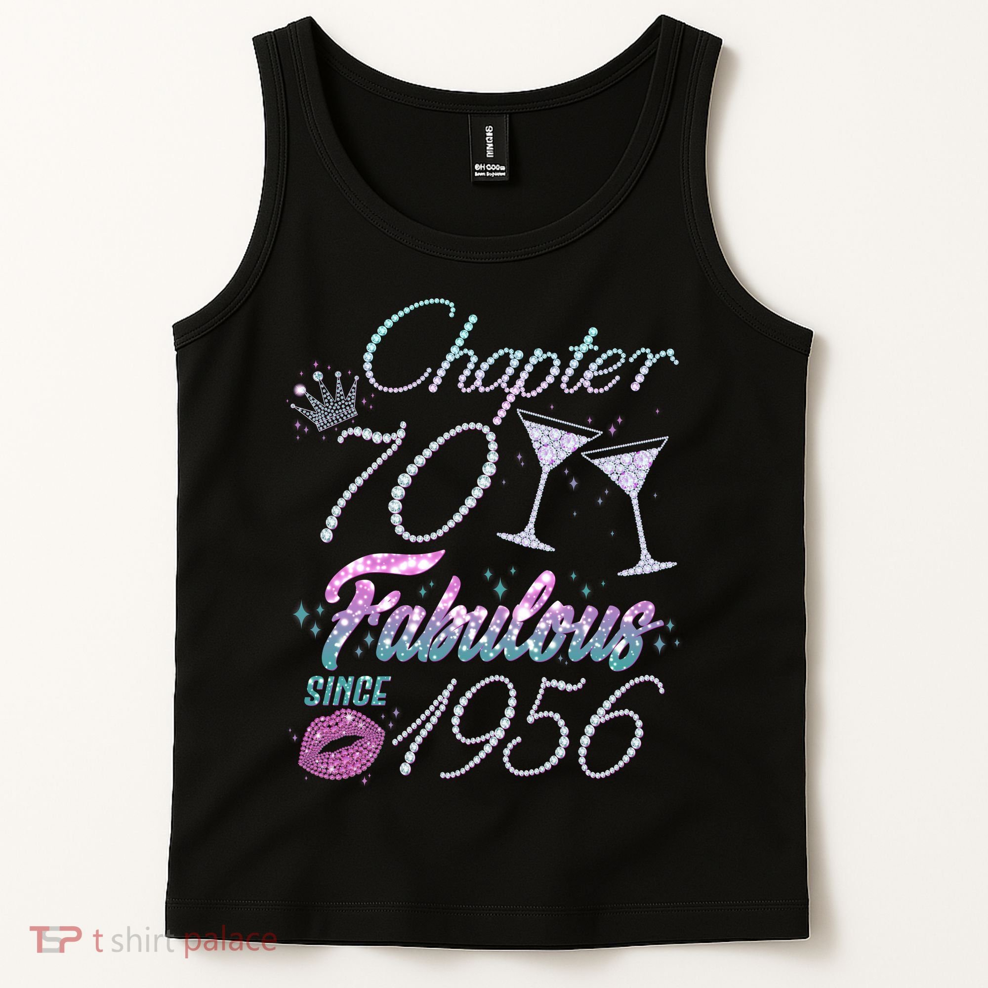 70th Birthday Chapter 70 Fabulous Since 1956 Rhinestones Diamonds Tank Top