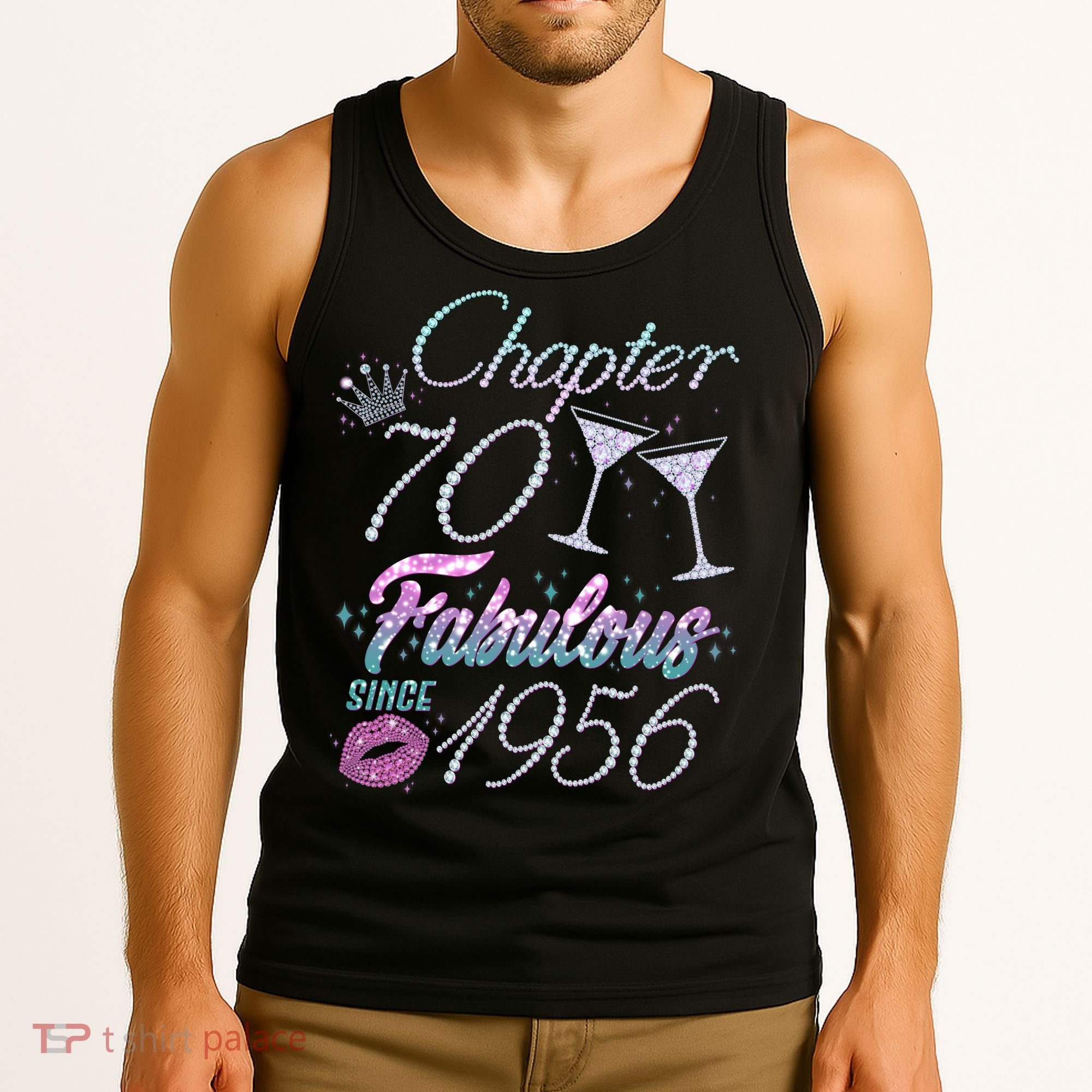 70th Birthday Chapter 70 Fabulous Since 1956 Rhinestones Diamonds Tank Top