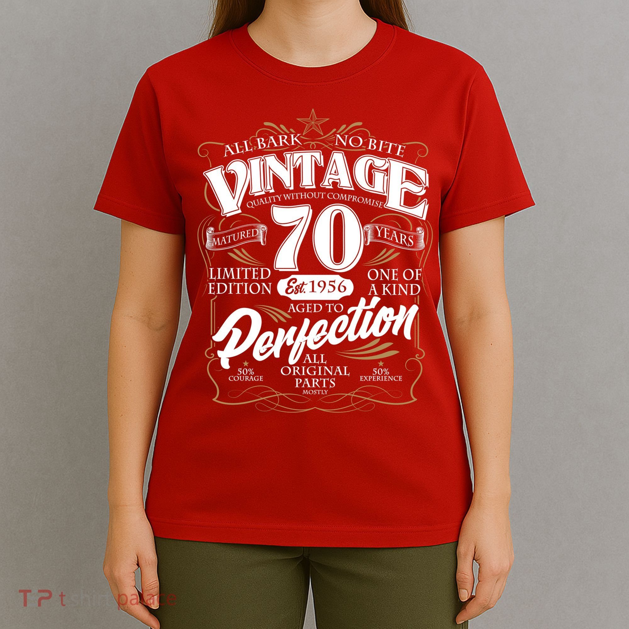 70th Birthday Est 1956 All Bark No Bite Vintage Birthday  T-Shirt