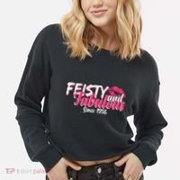 70th Birthday Feisty And Fabulous Since 1956  Cropped Pullover Crew thumb 2