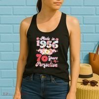 70th Birthday Floral Made In 1956 70 Years Of Perfection Women's Tank Top thumb 2