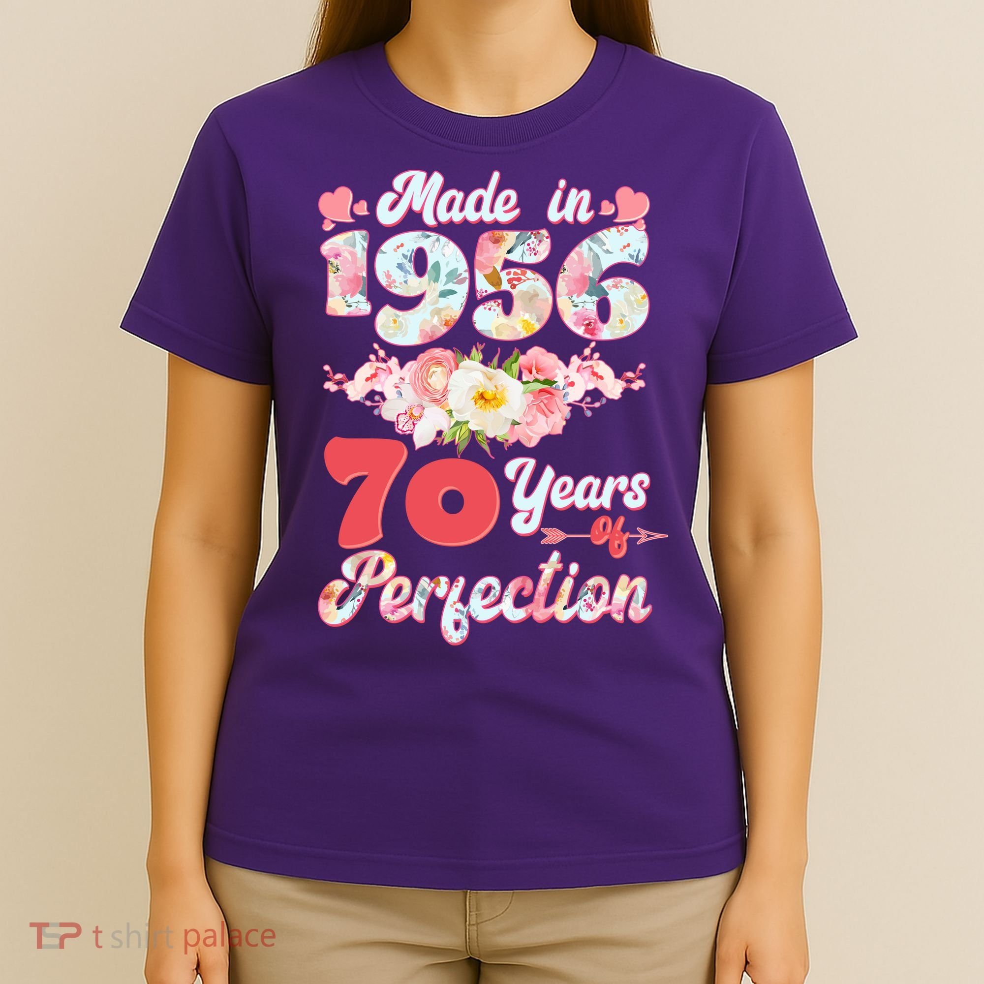 70th Birthday Floral Made In 1956 70 Years Of Perfection T-Shirt
