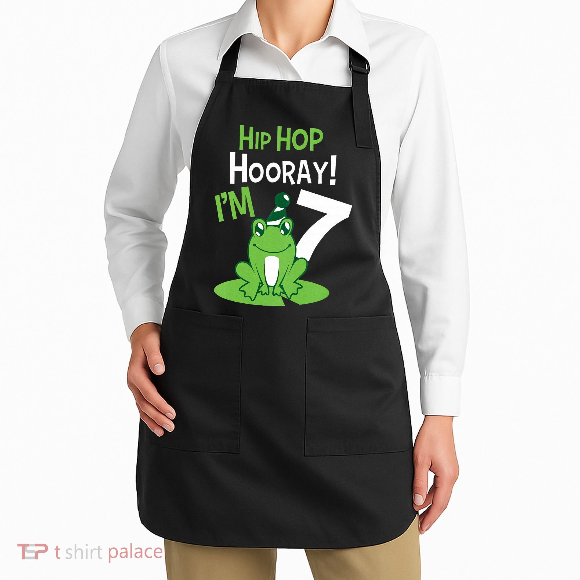 7th Birthday Frog Funny Party 7 Year Old Apron
