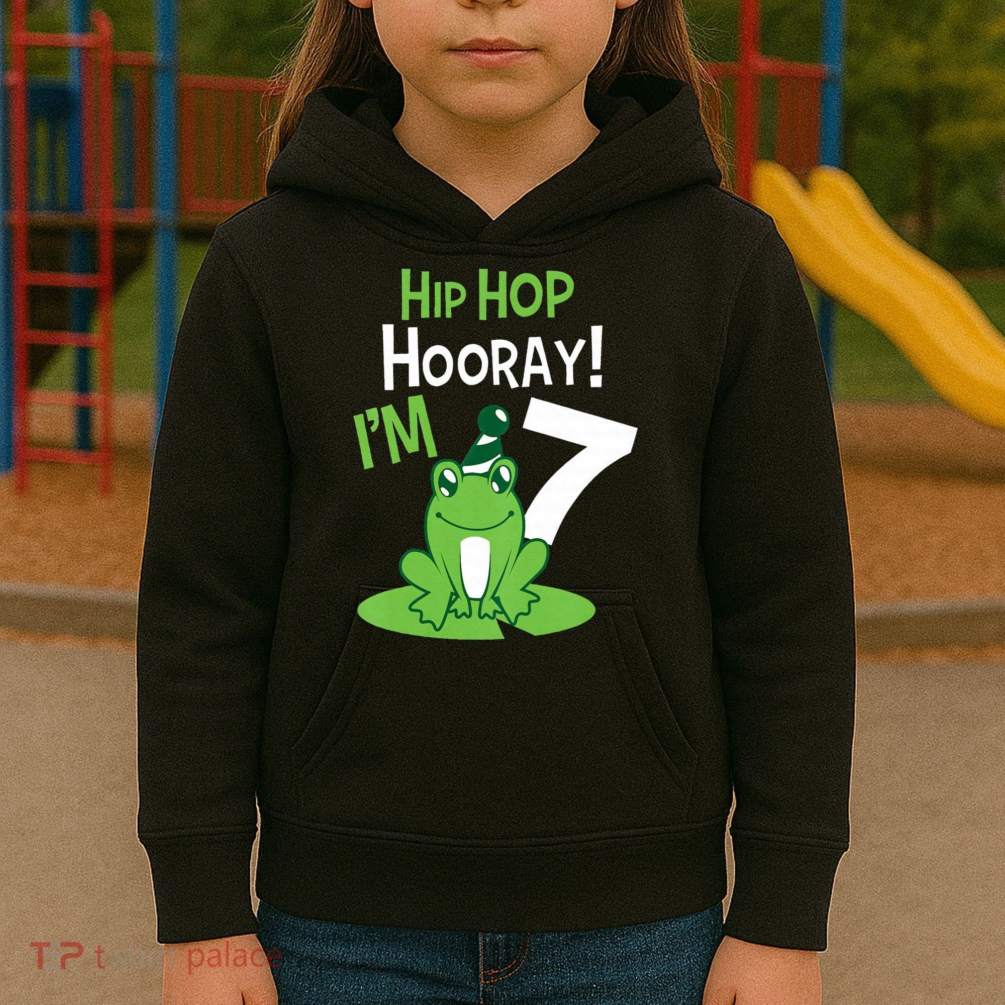 7th Birthday Frog Funny Party 7 Year Old Kids Hoodie