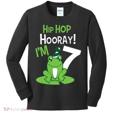 7th Birthday Frog Funny Party 7 Year Old Kids Long Sleeve Shirt