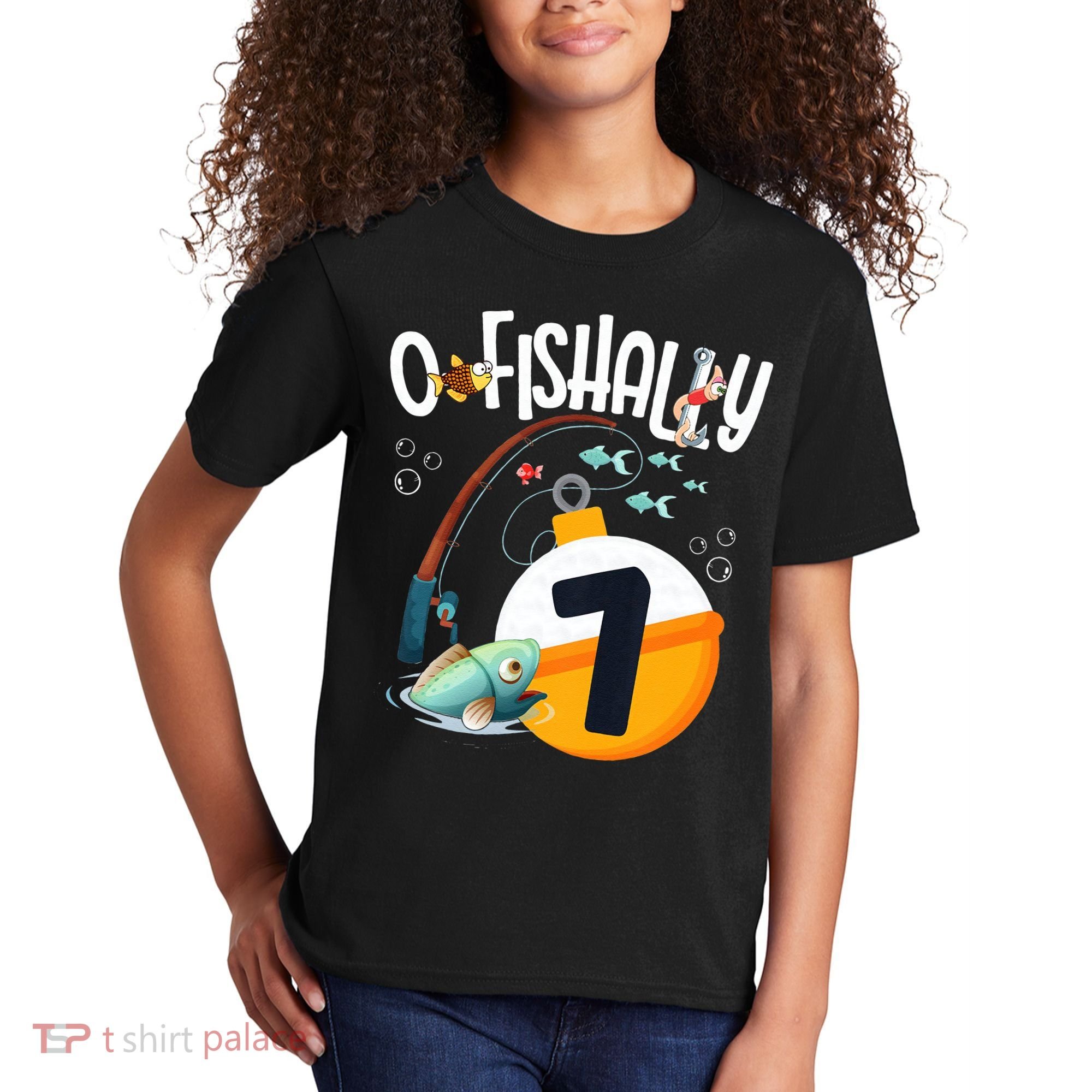 7th Birthday Fishing Theme For And OFishally 7 Kids T-Shirt