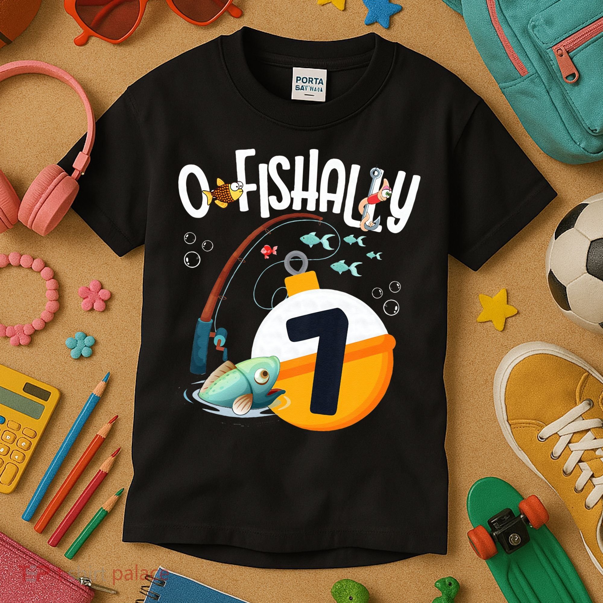 7th Birthday Fishing Theme For And OFishally 7 Kids T-Shirt