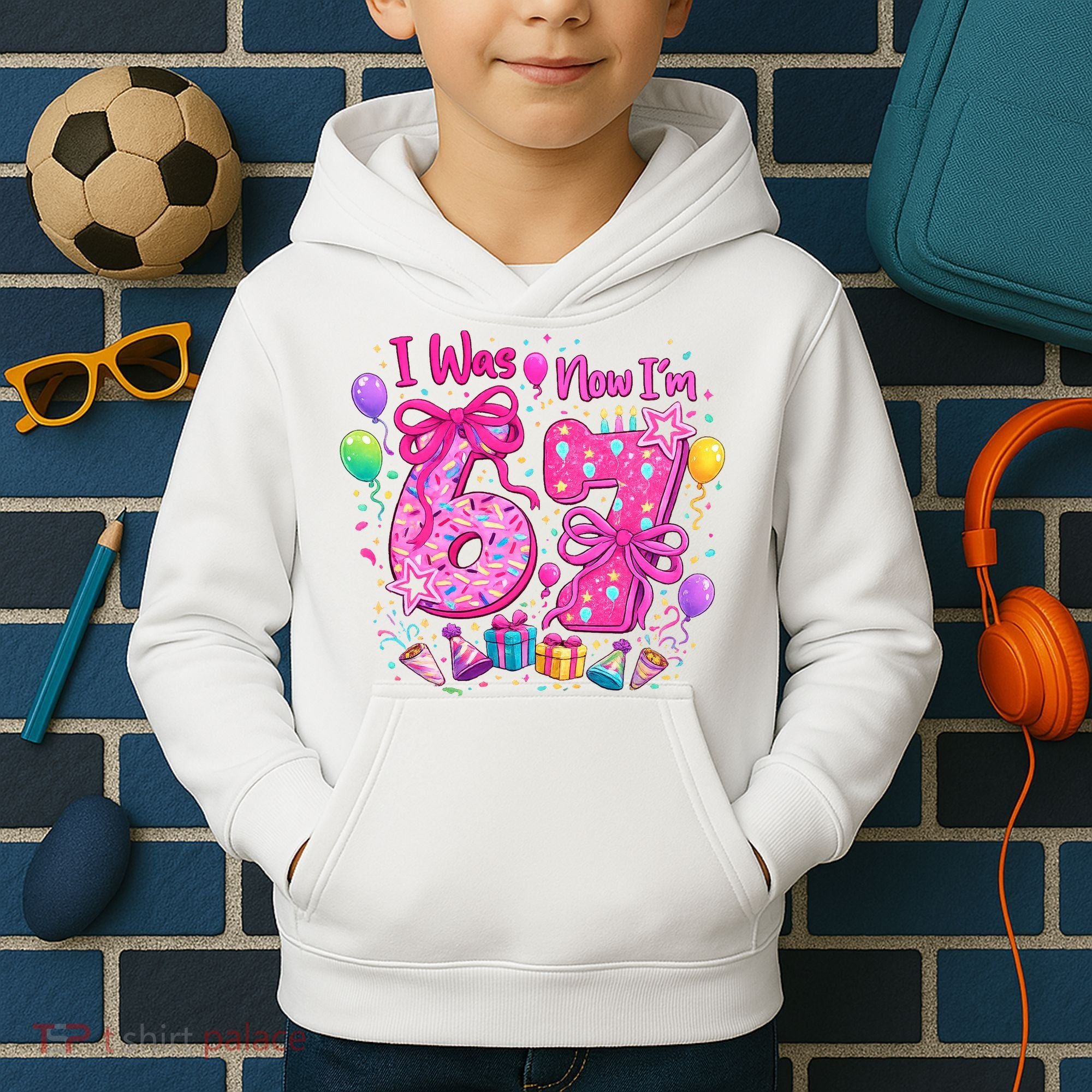 7th Birthday Girl I Was 6 Now I'm 7 Kids Hoodie