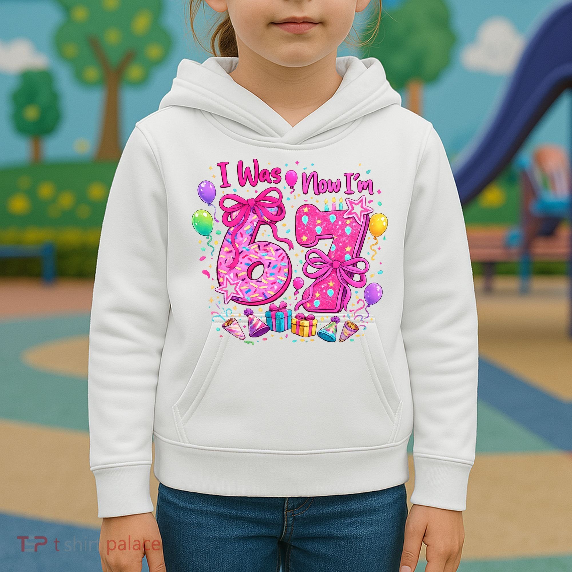 7th Birthday Girl I Was 6 Now I'm 7 Kids Hoodie