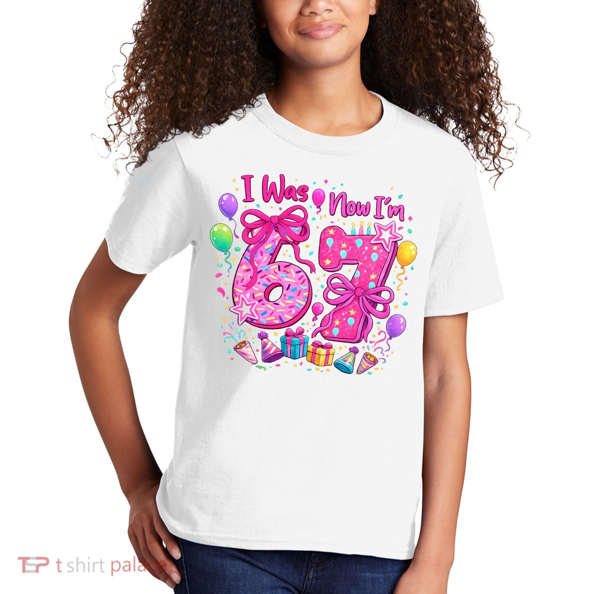 7th Birthday Girl I Was 6 Now I'm 7 Kids T-Shirt