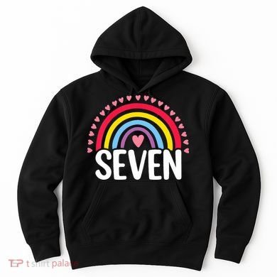 7th Birthday Gift Rainbow Fan 7 Years Olds 7 Bday Cute Hoodie