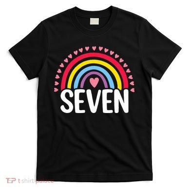 7th Birthday Gift Rainbow Fan 7 Years Olds 7 Bday Cute T-Shirt