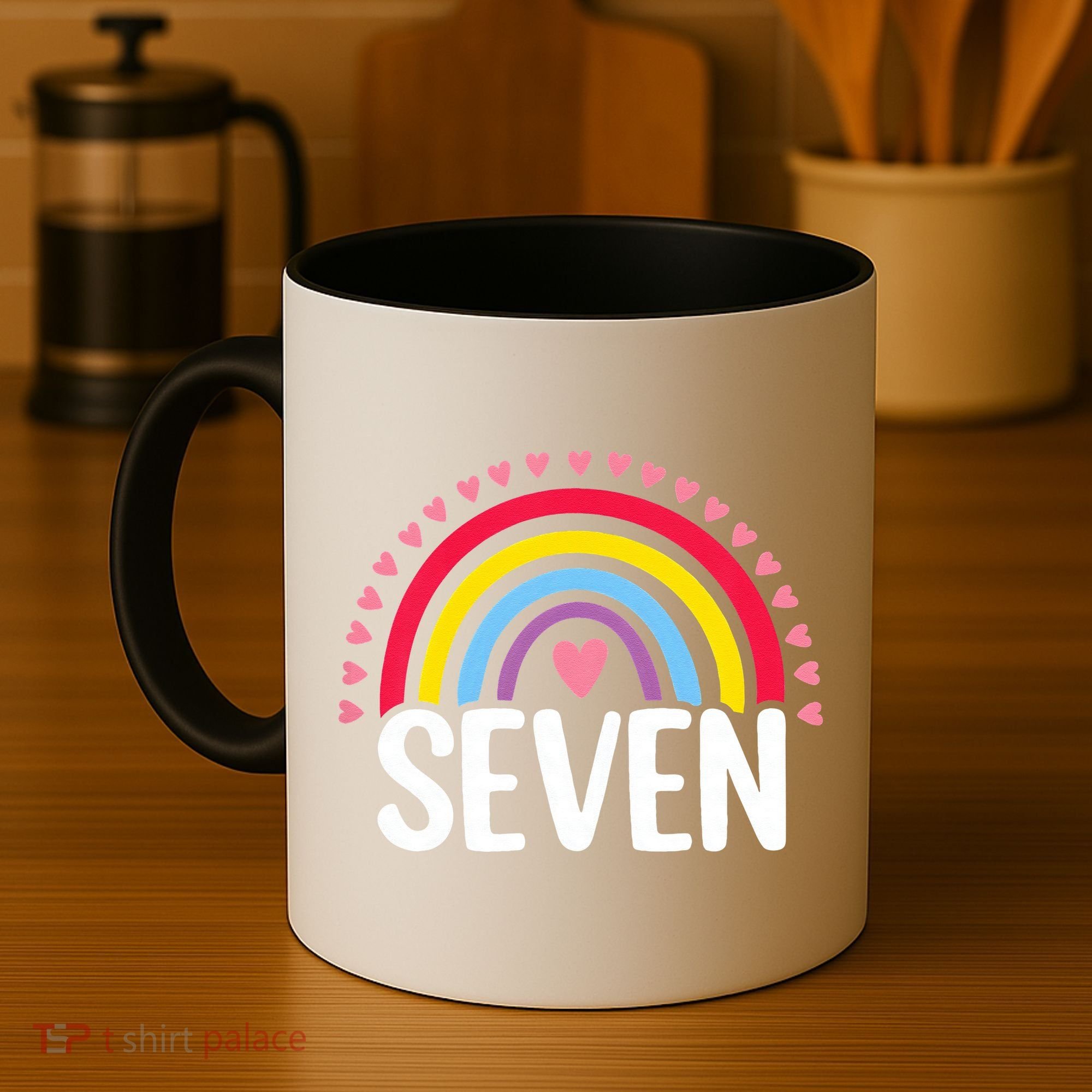 7th Birthday Gift Rainbow Fan 7 Years Olds 7 Bday Cute Coffee Mug
