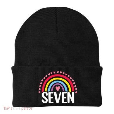 7th Birthday Gift Rainbow Fan 7 Years Olds 7 Bday Cute Beanie