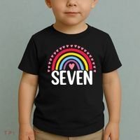 7th Birthday Gift Rainbow Fan 7 Years Olds 7 Bday Cute Toddler T-Shirt thumb 2
