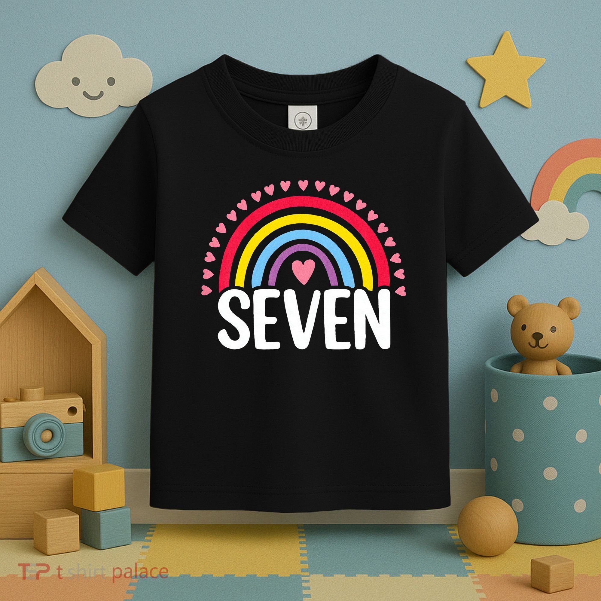 7th Birthday Gift Rainbow Fan 7 Years Olds 7 Bday Cute Toddler T-Shirt