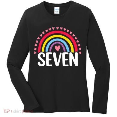 7th Birthday Gift Rainbow Fan 7 Years Olds 7 Bday Cute Women's Long Sleeve Shirt