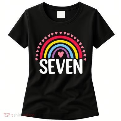 7th Birthday Gift Rainbow Fan 7 Years Olds 7 Bday Cute Women's T-Shirt