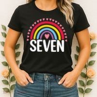 7th Birthday Gift Rainbow Fan 7 Years Olds 7 Bday Cute Women's T-Shirt thumb 2