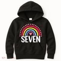 7th Birthday Gift Rainbow Fan 7 Years Olds 7 Bday Cute Kids Hoodie thumb 0