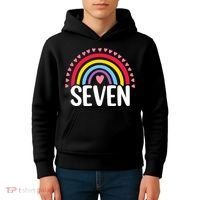 7th Birthday Gift Rainbow Fan 7 Years Olds 7 Bday Cute Kids Hoodie thumb 4