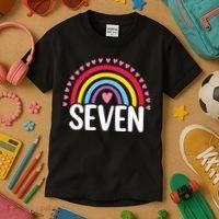 7th Birthday Gift Rainbow Fan 7 Years Olds 7 Bday Cute Kids T-Shirt thumb 3