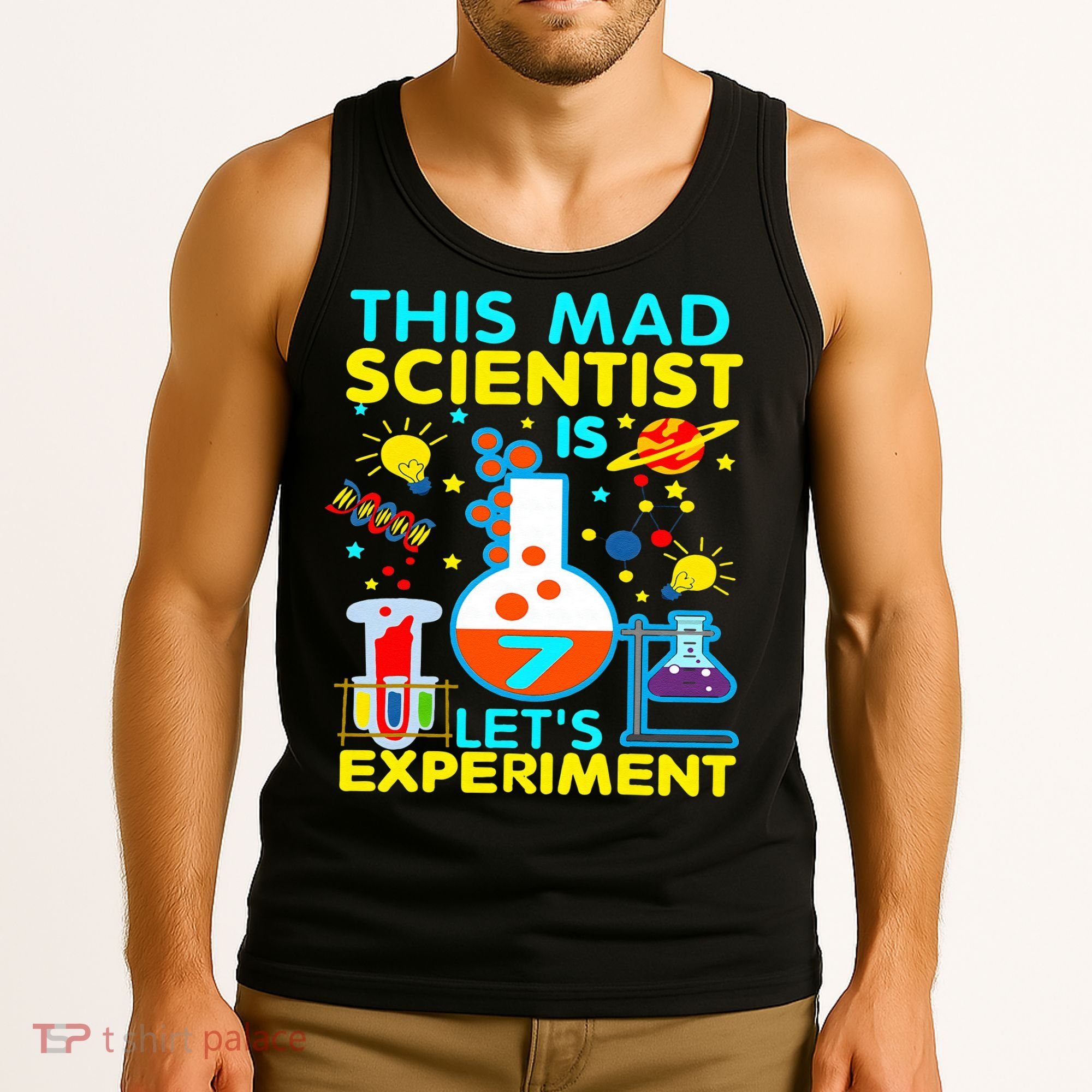 7th Birthday Gift This Mad Scientist Is 7 Let's Experiment Tank Top