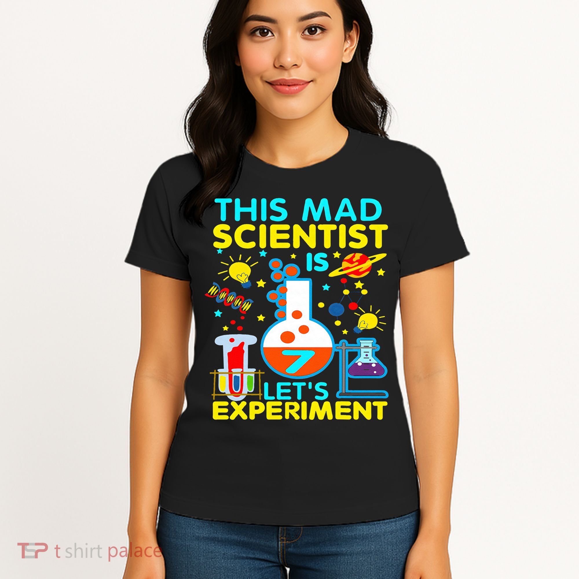 7th Birthday Gift This Mad Scientist Is 7 Let's Experiment Women's T-Shirt