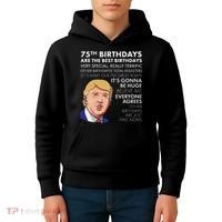 75Th Birthday Gift Funny Trump Kids Hoodie thumb 4