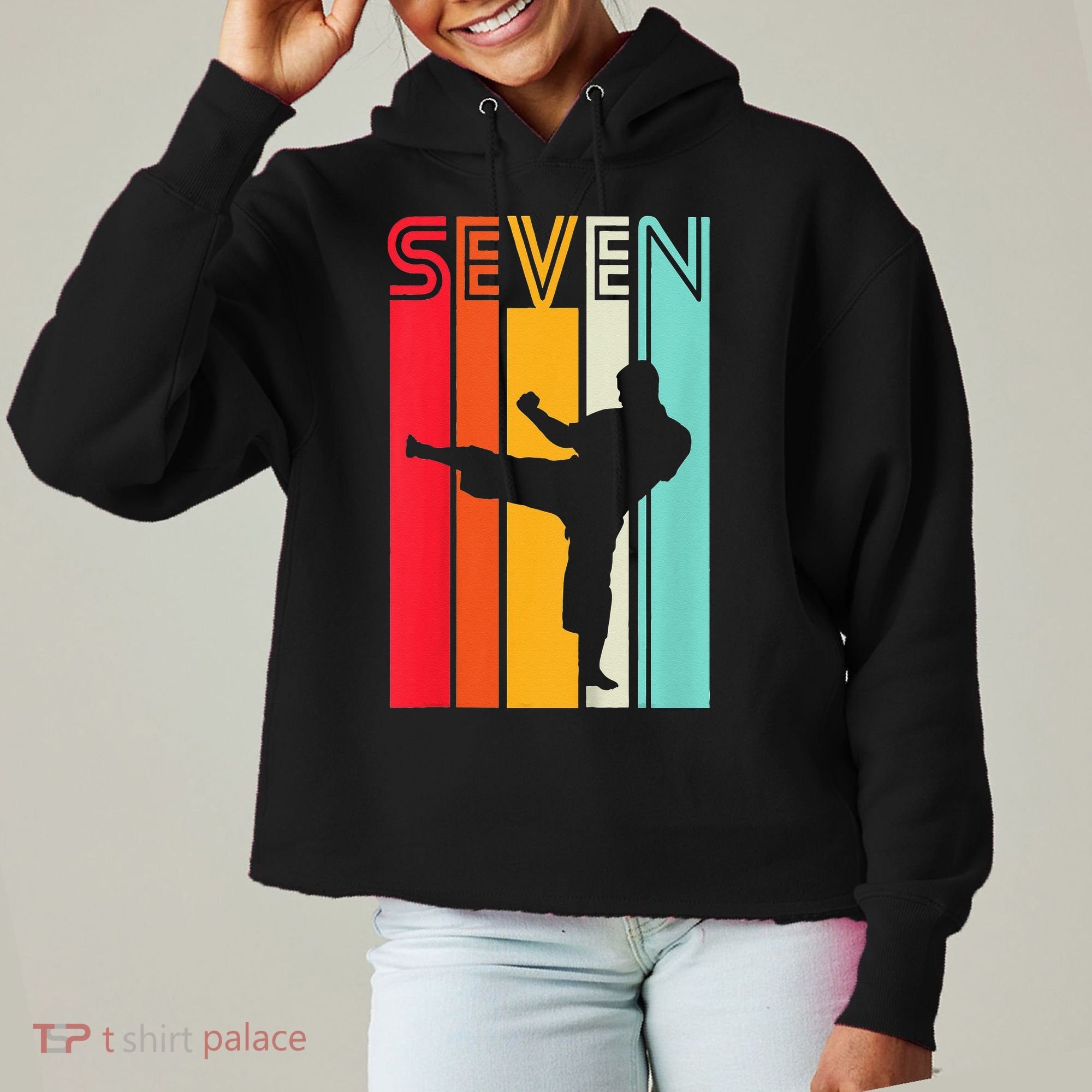 7th Birthday Gift Karate Retro Taekwondo Martial Ladies Heavyweight Boxy Pullover Hoodie
