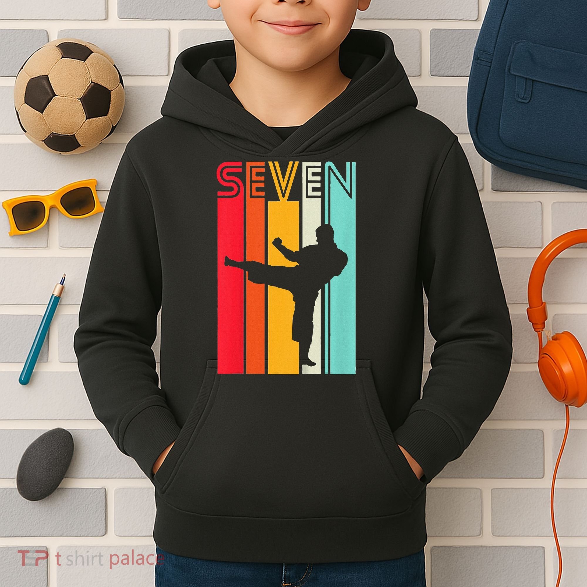 7th Birthday Gift Karate Retro Taekwondo Martial Kids Hoodie