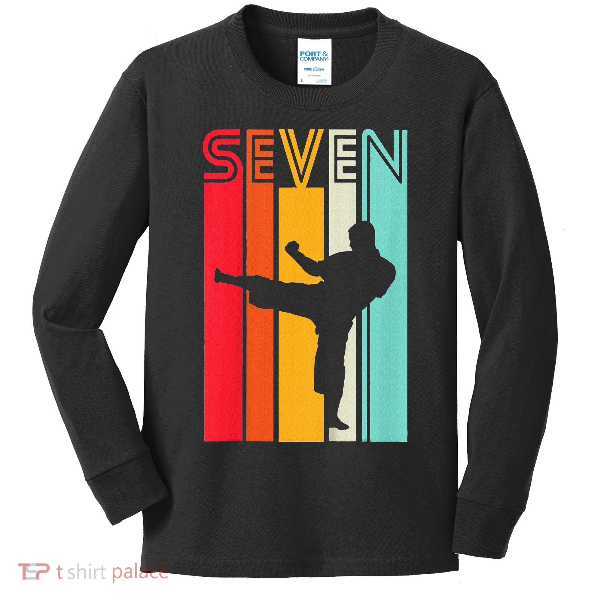 7th Birthday Gift Karate Retro Taekwondo Martial Kids Long Sleeve Shirt