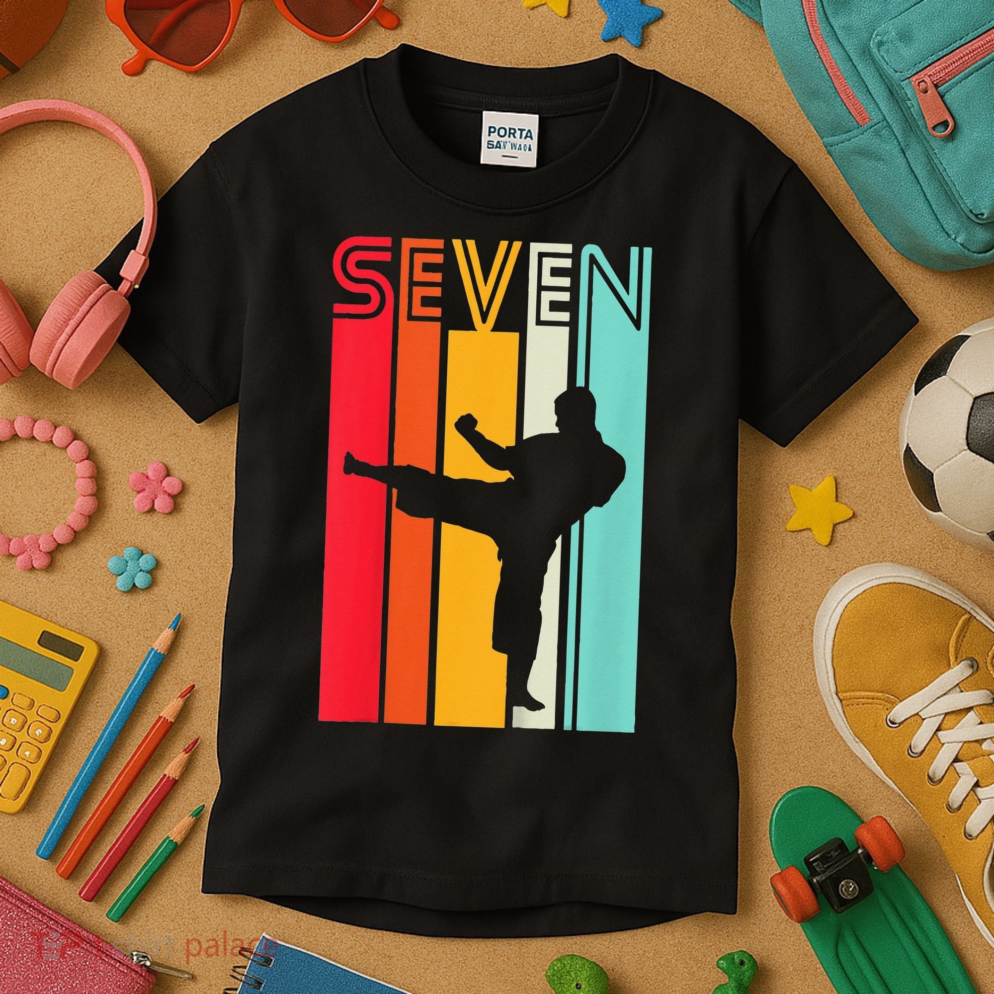 7th Birthday Gift Karate Retro Taekwondo Martial Kids T-Shirt