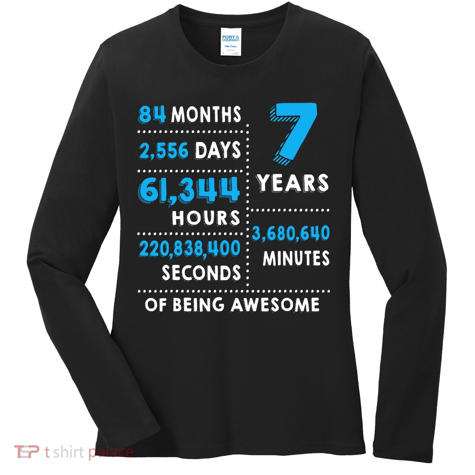 7th Birthday Gift, 7 Years Old Being Awesome Women's Long Sleeve Shirt