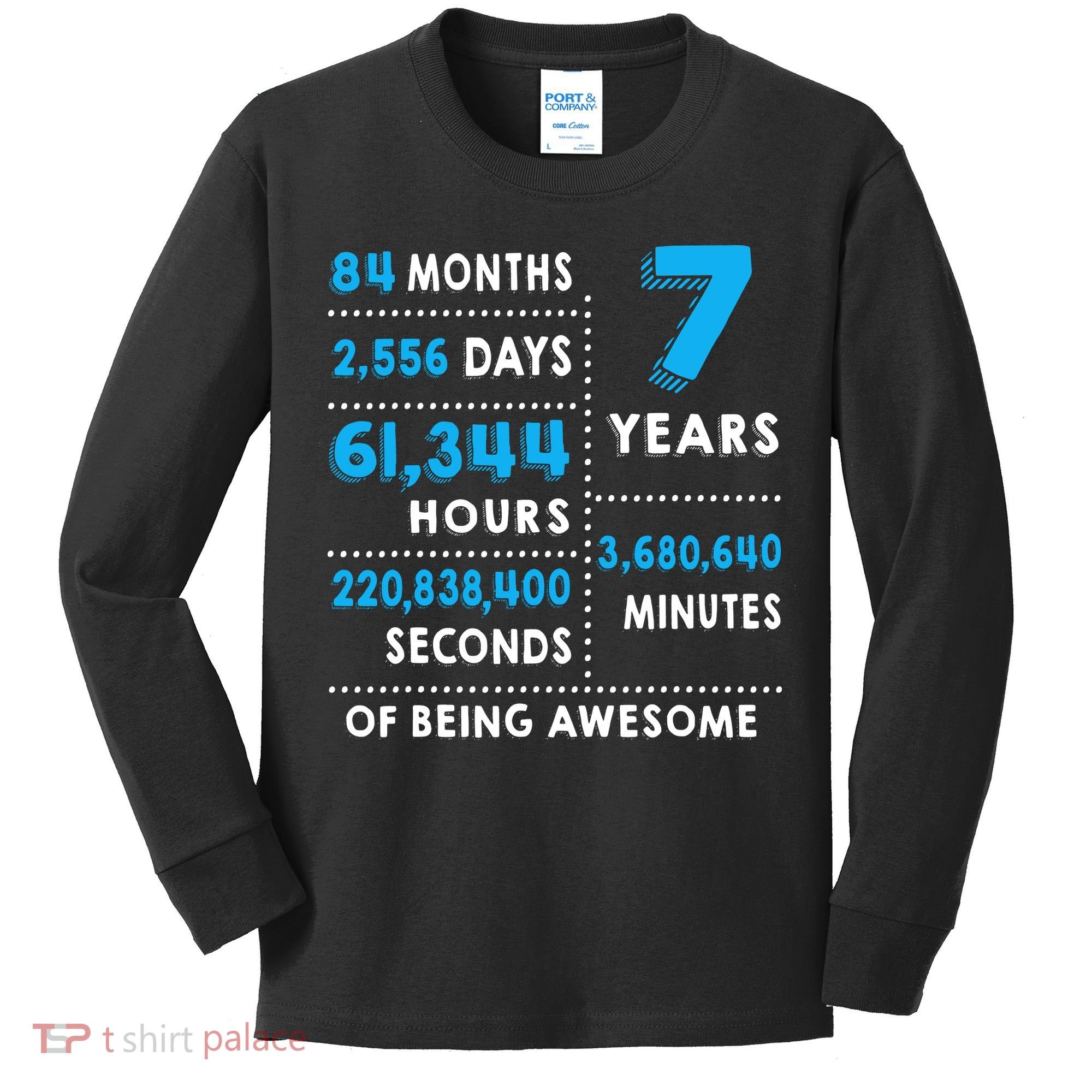 7th Birthday Gift, 7 Years Old Being Awesome Kids Long Sleeve Shirt