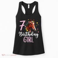 7th Birthday Horse Wildflowers 7 Years Old Birthday Girl Gift Women's Tank Top thumb 0