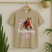 7th Birthday Horse Wildflowers 7 Years Old Birthday Girl Gift T-Shirt thumb 2