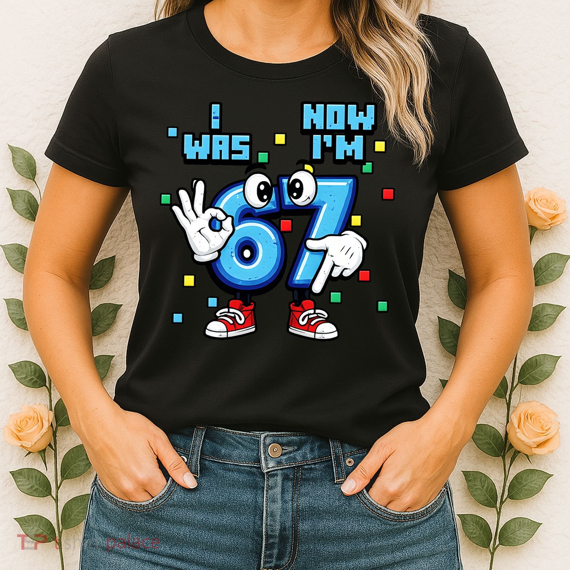 7th Birthday I Was 6 Now Im 7 Hands Cute 67 Meme Women's T-Shirt