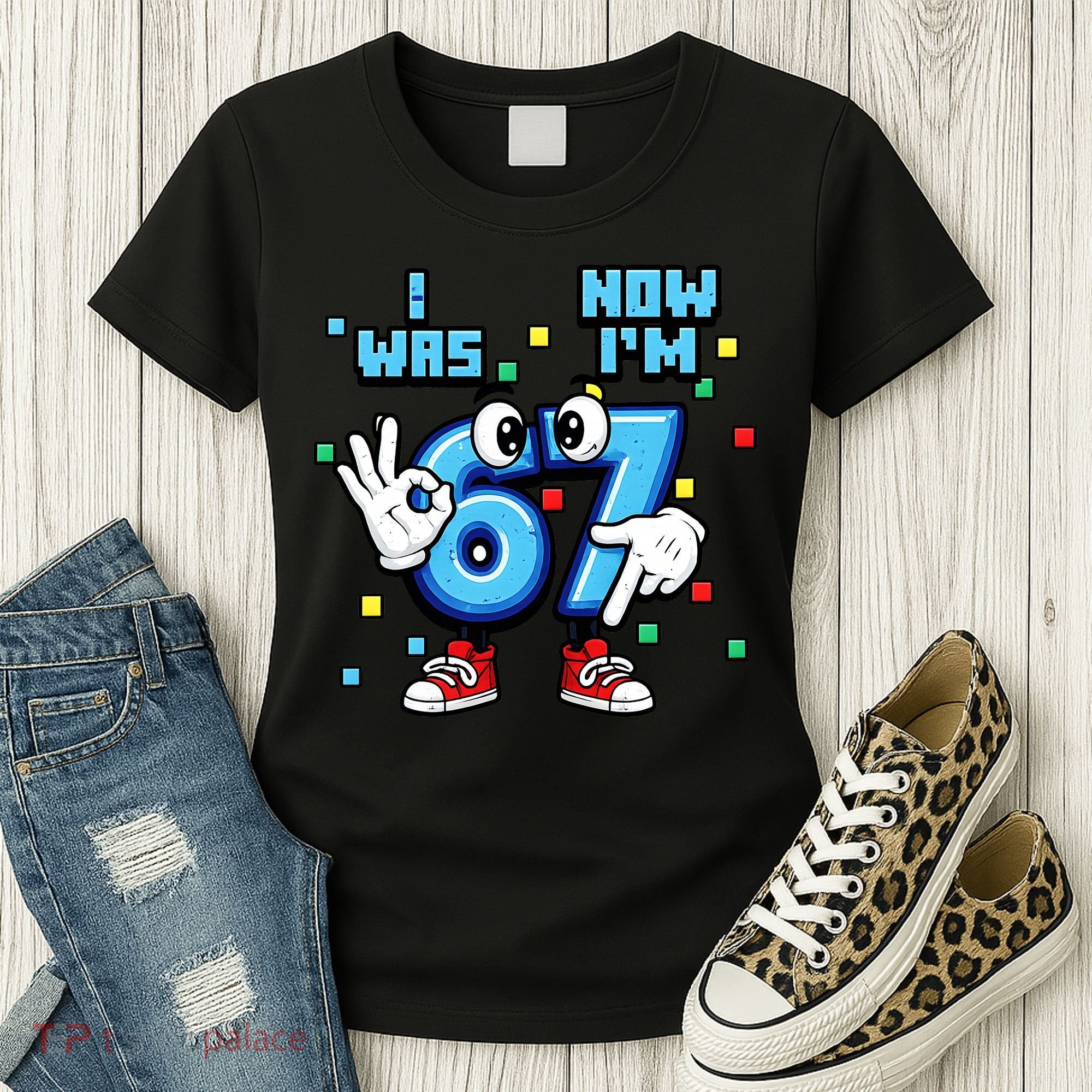 7th Birthday I Was 6 Now Im 7 Hands Cute 67 Meme Women's T-Shirt