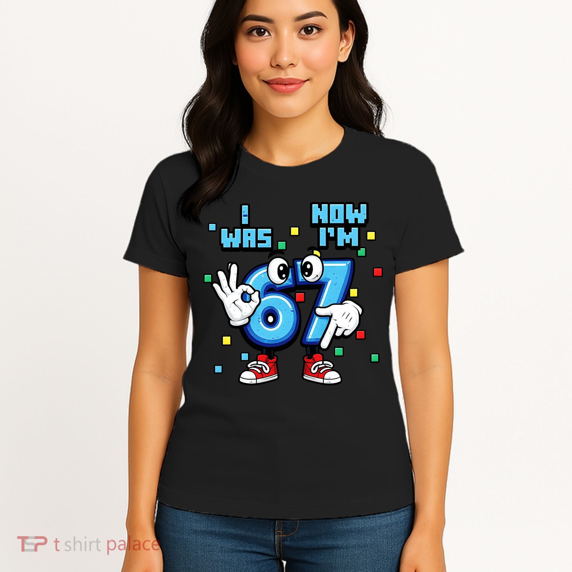 7th Birthday I Was 6 Now Im 7 Hands Cute 67 Meme Women's T-Shirt