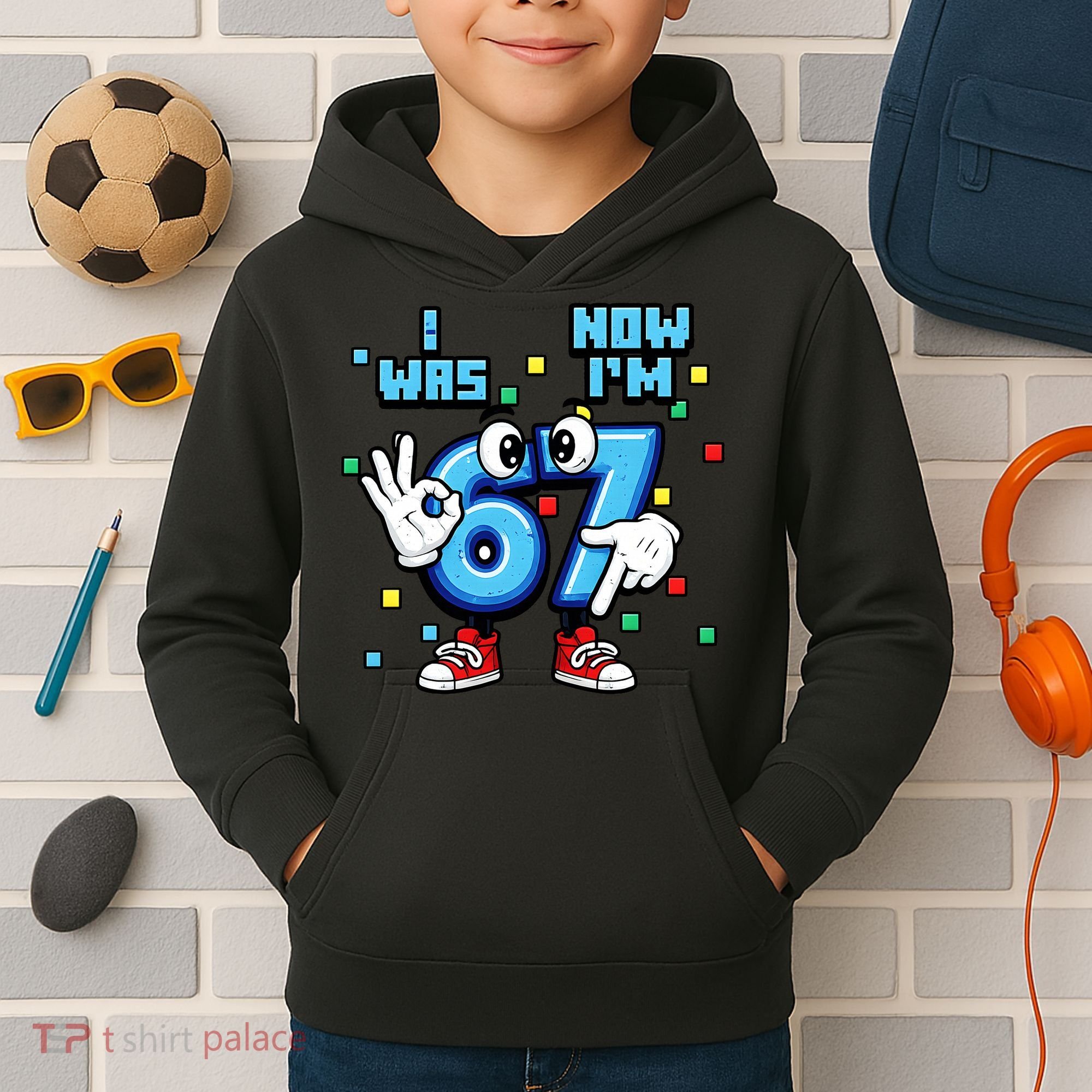 7th Birthday I Was 6 Now Im 7 Hands Cute 67 Meme Kids Hoodie