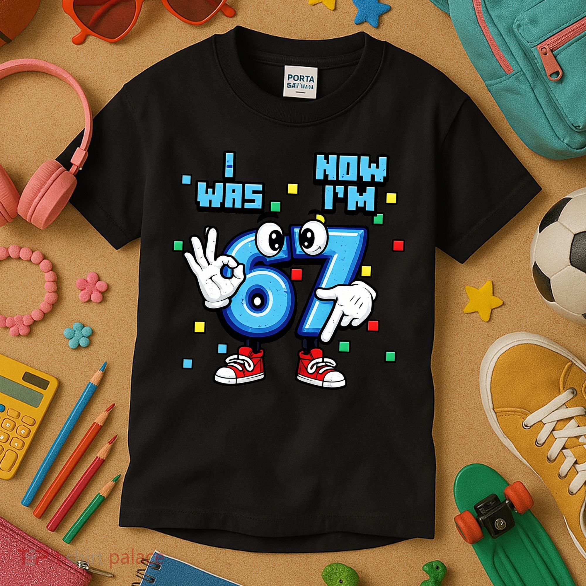 7th Birthday I Was 6 Now Im 7 Hands Cute 67 Meme Kids T-Shirt