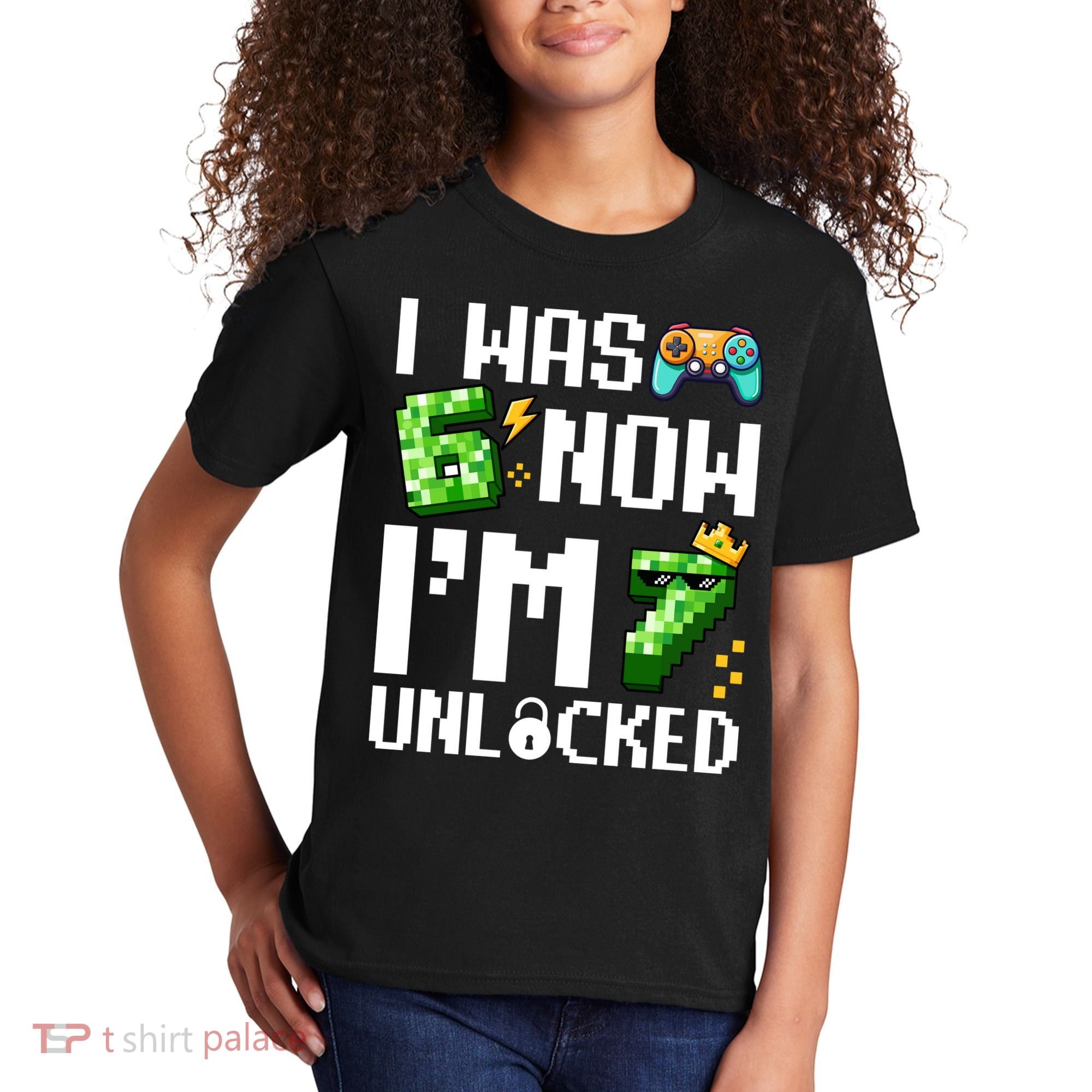7th Birthday I Was 6 Now Im 7 Unlocked 67 Meme Kids T-Shirt