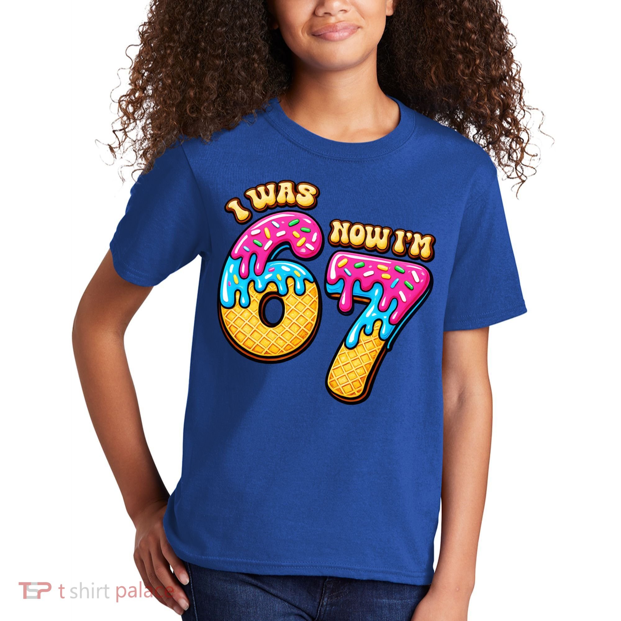 7th Birthday I Was 6 Now I'm 7 Years Old 67 Meme Funny Kids T-Shirt