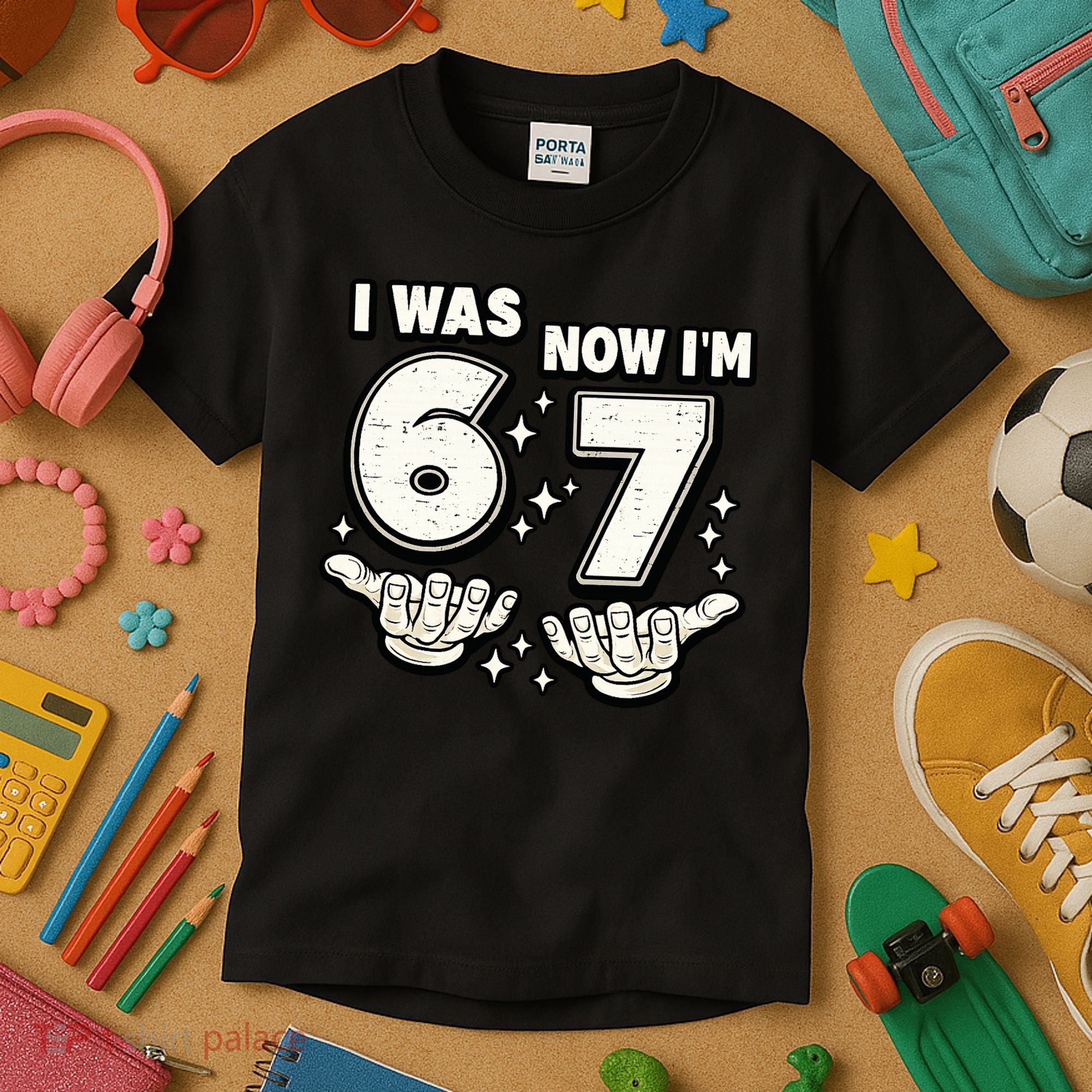 7th Birthday I Was 6 Now Im 7 Six Seven 67 Meme Kids T-Shirt