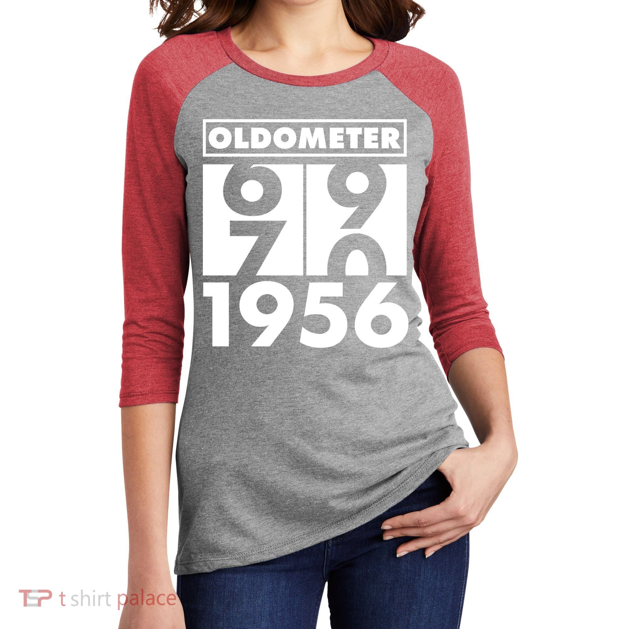 70th Birthday Oldometer 1956 Women's Tri-Blend 3/4-Sleeve Raglan Shirt