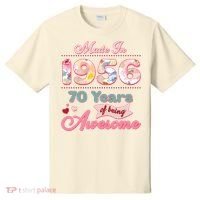 70th Birthday Pink Floral Made In 1956 Years Of Being Awesome T-Shirt thumb 0