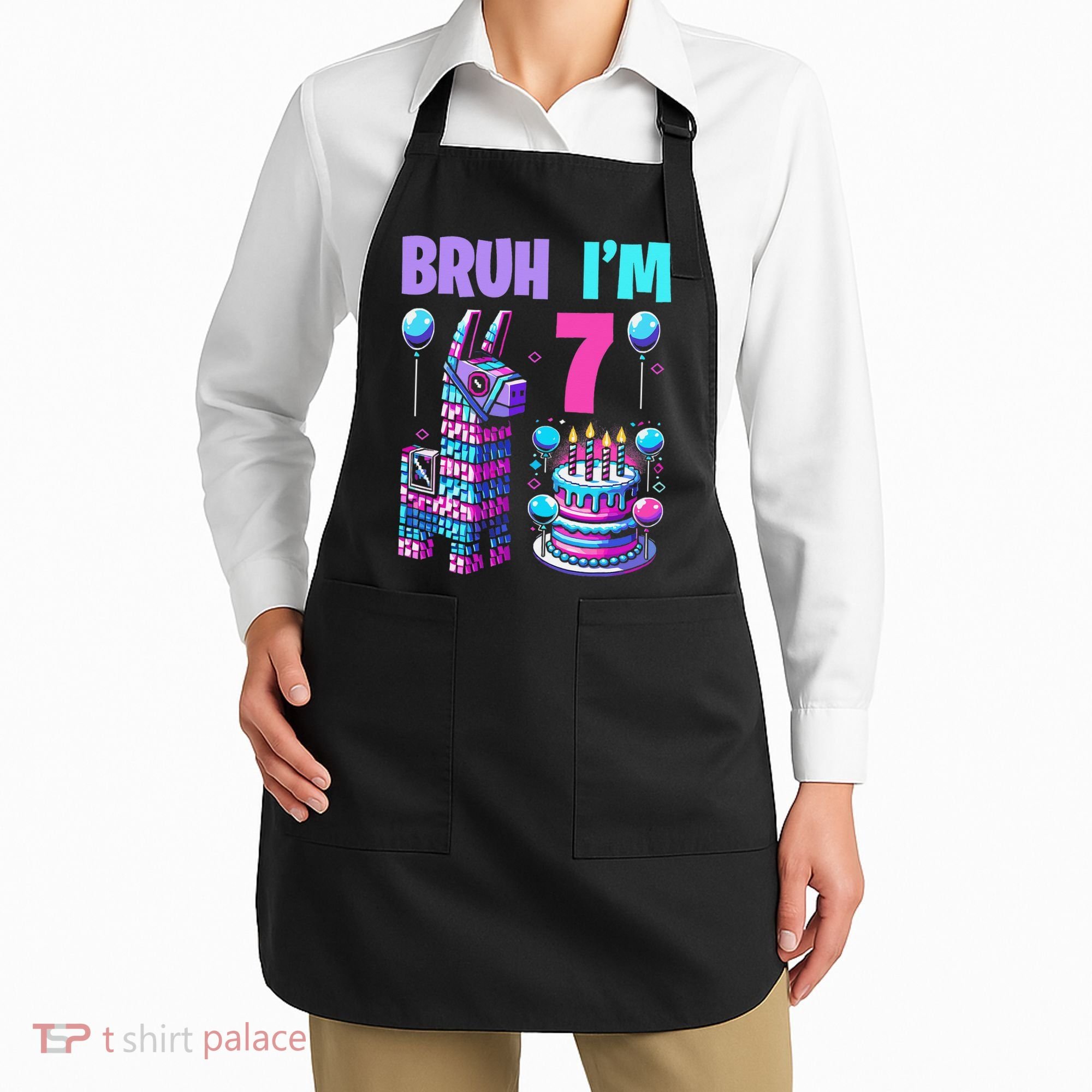 7th Birthday Party Llama Pinata Girl Bruh Im 7 Apron