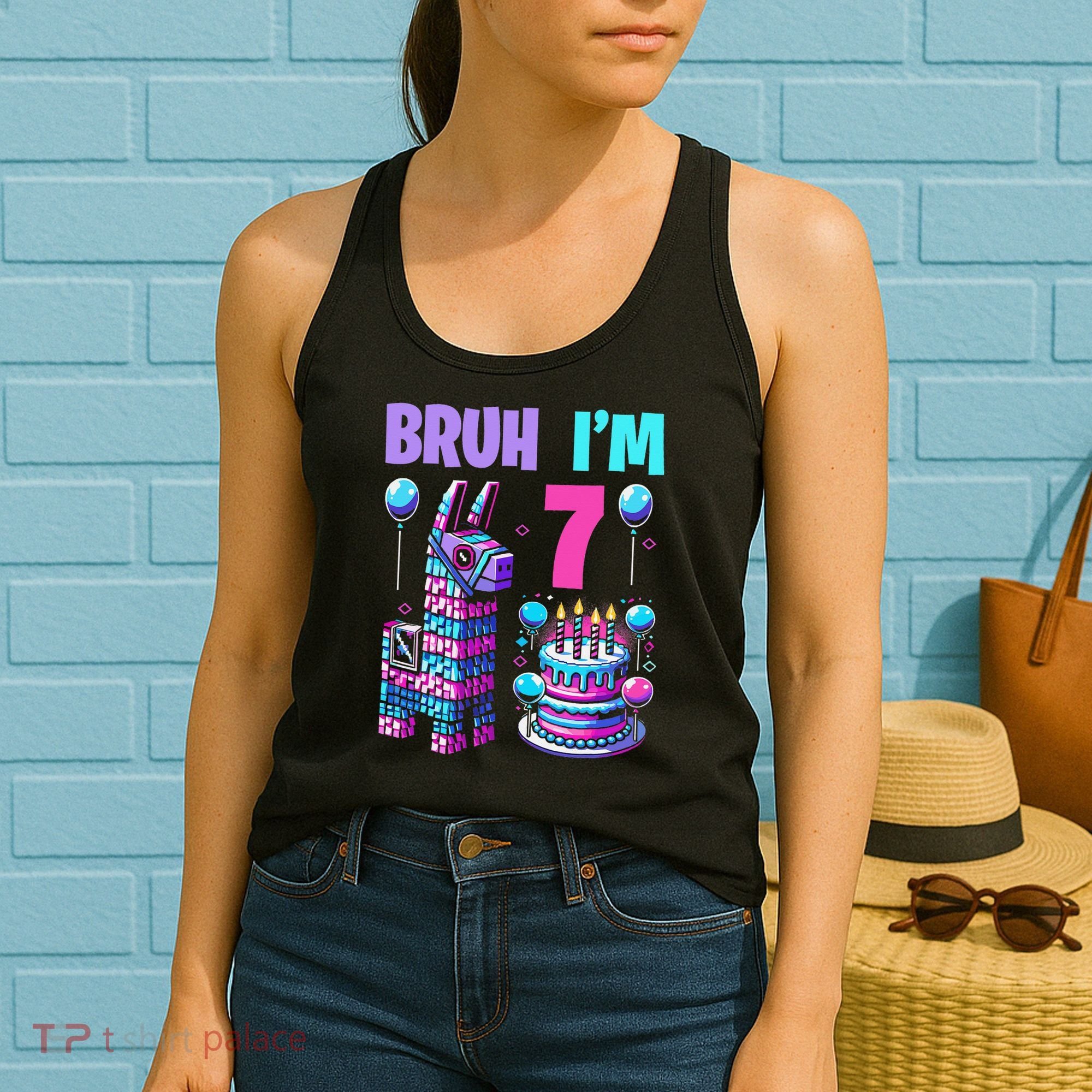 7th Birthday Party Llama Pinata Girl Bruh Im 7 Women's Tank Top